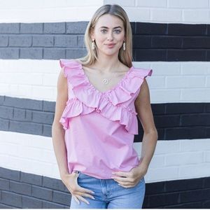Michelle McDowell | Bubblegum Cross Ruffle Top - NWT - Size S